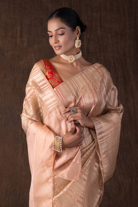 Buy Zal From Benaras Peach Tissue, Silk Copper Lining Banarasi Saree Set Online at Aza Fashions Buy_Zal From Benaras_Peach Tissue, Silk Copper Lining Banarasi Saree Set _Online_at_Aza_Fashions