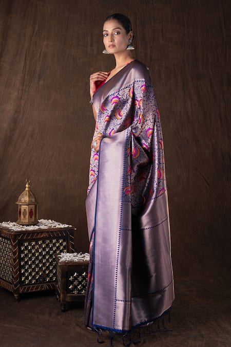 Zal From Benaras Blue Silk Zari Navy Pure Brocade Banarasi Saree Set Online at Aza Fashions Zal From Benaras_Blue Silk Zari Navy Pure Brocade Banarasi Saree Set _Online_at_Aza_Fashions