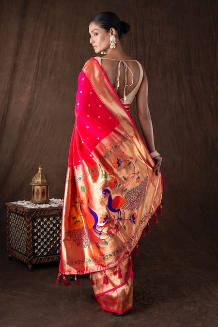 Shop Zal From Benaras Pink Tissue, Silk Embroidery, Zari Pure Banarasi Handloom Saree Set at Aza Fashions Shop_Zal From Benaras_Pink Tissue, Silk Embroidery, Zari Pure Banarasi Handloom Saree Set _at_Aza_Fashions