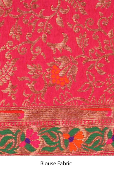 Shop_Zal From Benaras_Pink Tissue, Silk Embroidery, Zari Pure Banarasi Handloom Saree Set _Online_at_Aza_Fashions