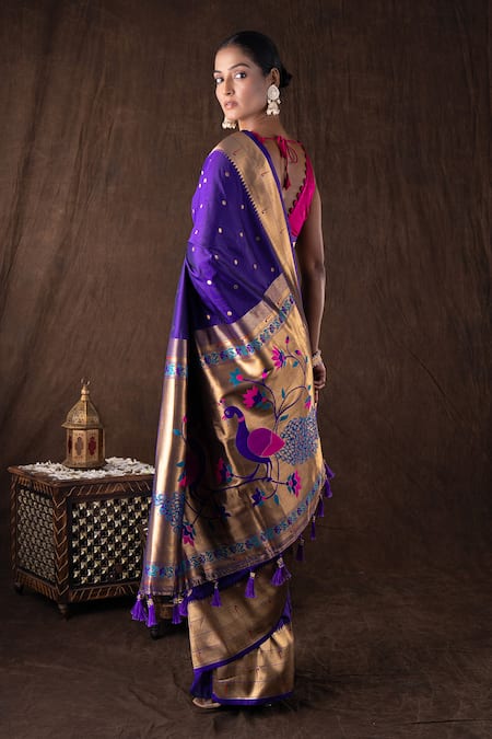 Zal From Benaras Purple Pure Silk Banarasi Handloom Saree Set 
