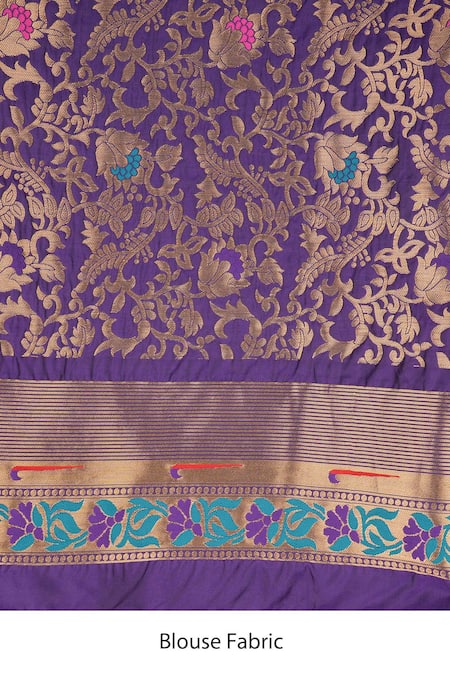 Zal From Benaras_Purple Silk Zari, Tassels, Embroidery Pure Banarasi Handloom Saree Set _at_Aza_Fashions