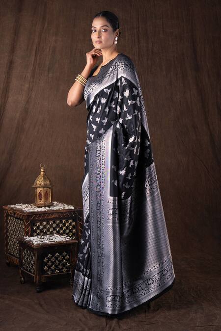 Shop Zal From Benaras Black Silk Embroidery Pure Banarasi Handloom Saree Set Online at Aza Fashions Shop_Zal From Benaras_Black Silk Embroidery Pure Banarasi Handloom Saree Set _Online_at_Aza_Fashions