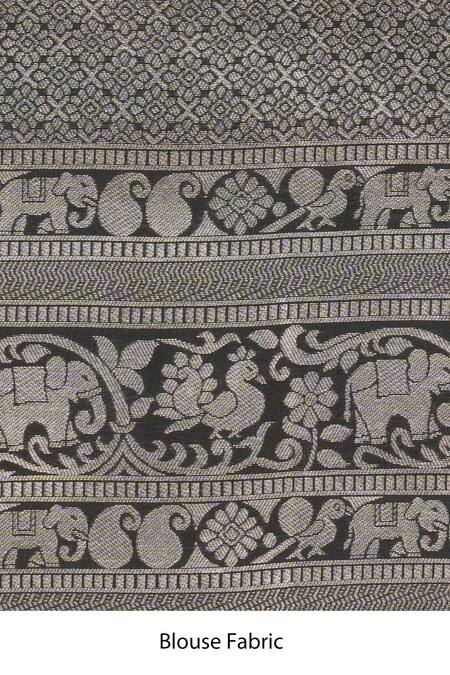 Zal From Benaras_Black Silk Embroidery Pure Banarasi Handloom Saree Set _at_Aza_Fashions