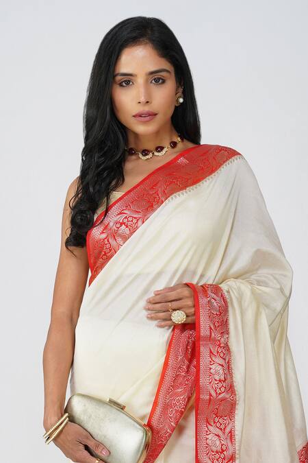 Buy Zal From Benaras White Silk Embroidery Pure Banarasi Saree Set Online at Aza Fashions Buy_Zal From Benaras_White Silk Embroidery Pure Banarasi Saree Set_Online_at_Aza_Fashions