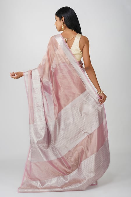 Shop Zal From Benaras Pink Tissue, Silk Zari Light Banarasi Saree Set at Aza Fashions Shop_Zal From Benaras_Pink Tissue, Silk Zari Light Banarasi Saree Set_at_Aza_Fashions