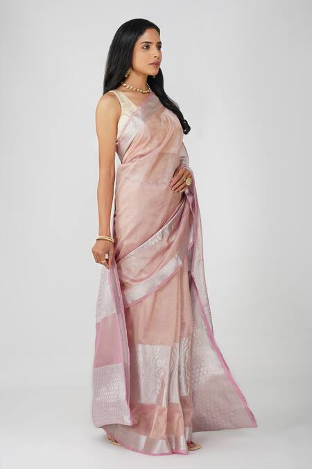 Zal From Benaras Pink Tissue, Silk Zari Light Banarasi Saree Set Online at Aza Fashions Zal From Benaras_Pink Tissue, Silk Zari Light Banarasi Saree Set_Online_at_Aza_Fashions
