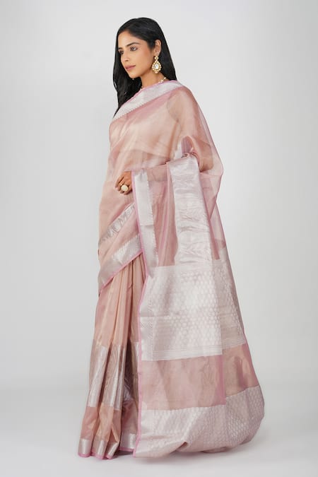 Buy Zal From Benaras Pink Tissue, Silk Zari Light Banarasi Saree Set Online at Aza Fashions Buy_Zal From Benaras_Pink Tissue, Silk Zari Light Banarasi Saree Set_Online_at_Aza_Fashions
