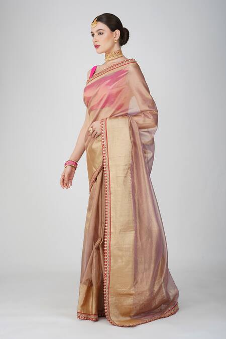 Buy Zal From Benaras Pink Tissue, Silk Lace Banarasi Handloom Saree Set Online at Aza Fashions Buy_Zal From Benaras_Pink Tissue, Silk Lace Banarasi Handloom Saree Set_Online_at_Aza_Fashions