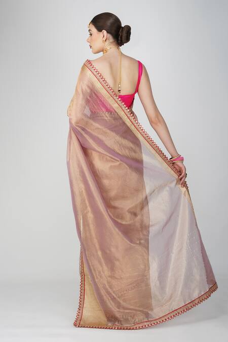 Shop Zal From Benaras Pink Tissue, Silk Lace Banarasi Handloom Saree Set at Aza Fashions Shop_Zal From Benaras_Pink Tissue, Silk Lace Banarasi Handloom Saree Set_at_Aza_Fashions