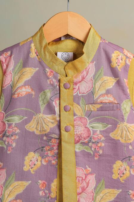 Shop_Casa Ninos_Yellow Cotton Floral Print Jacket Set_Online_at_Aza_Fashions