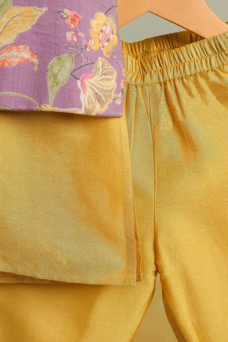 Casa Ninos_Yellow Cotton Floral Print Jacket Set_at_Aza_Fashions