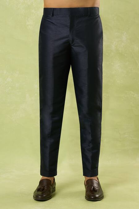 Arihant Rai Sinha_Blue Jacquard, Silk Embroidery Acanthus Flora Woven Bundi Kurta Set _Online_at_Aza_Fashions