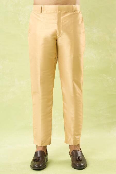 Shop_Arihant Rai Sinha_Gold Jacquard, , Satin Bahar Print Bundi Kurta Set _Online_at_Aza_Fashions