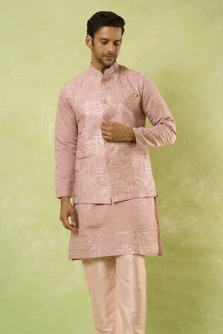 Shop_Arihant Rai Sinha_Pink Viscose Sequins, Mirrors, Embroidery Bundi Kurta Set