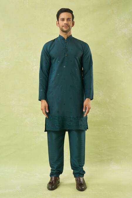 Buy_Arihant Rai Sinha_Green Viscose Sequins, Mirrors, Embroidery Bundi Kurta Set _Online_at_Aza_Fashions