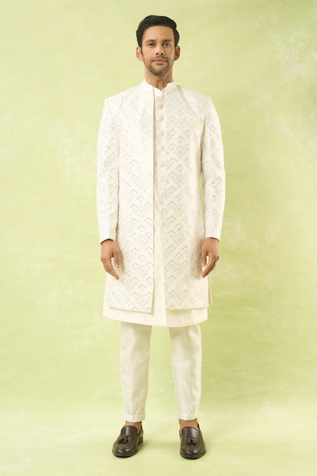 Buy Arihant Rai Sinha White Sequins, Embroidery Jaal Sherwani Set Online at Aza Fashions Buy_Arihant Rai Sinha_White Sequins, Embroidery Jaal Sherwani Set _Online_at_Aza_Fashions