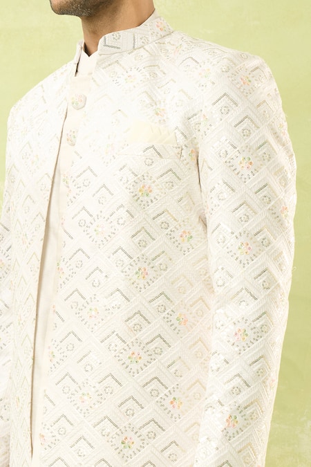 Arihant Rai Sinha White Sequins, Embroidery Jaal Sherwani Set at Aza Fashions Arihant Rai Sinha_White Sequins, Embroidery Jaal Sherwani Set _at_Aza_Fashions