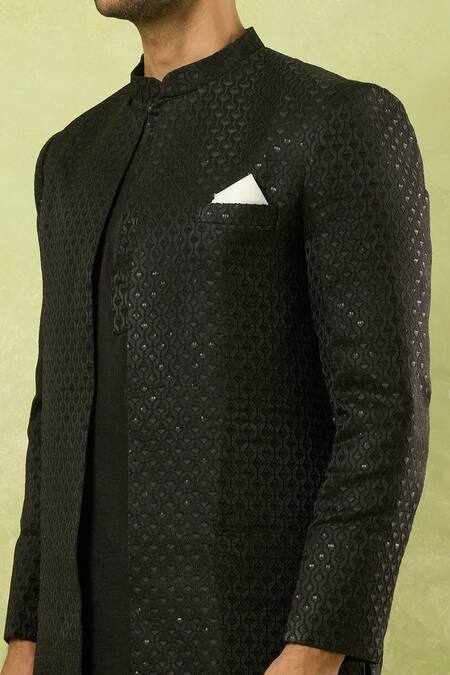 Arihant Rai Sinha_Black Embroidery, Sequins Jaal Sherwani Set_Online_at_Aza_Fashions