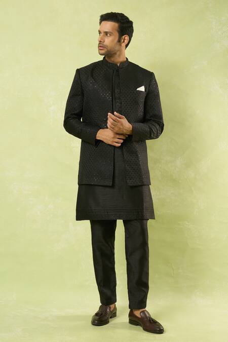 Buy_Arihant Rai Sinha_Black Embroidery, Sequins Jaal Sherwani Set_Online_at_Aza_Fashions