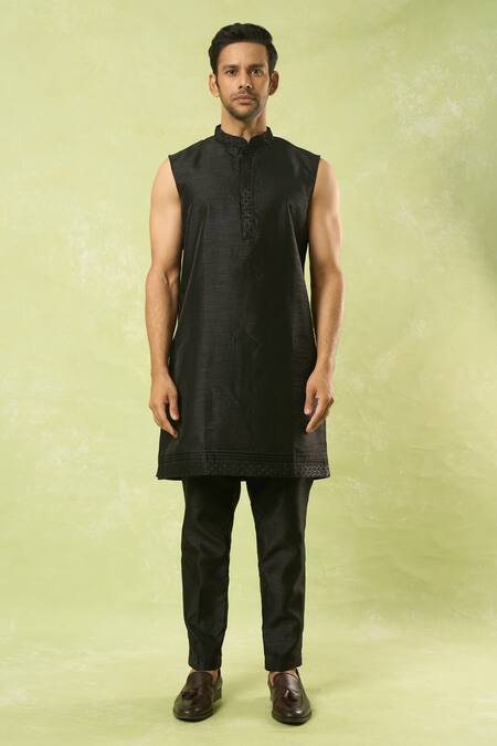 Arihant Rai Sinha_Black Embroidery, Sequins Jaal Sherwani Set_at_Aza_Fashions