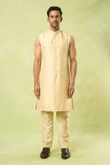 Shop_Arihant Rai Sinha_Gold Sequins, Embroidery Blossom Sherwani Set_Online_at_Aza_Fashions