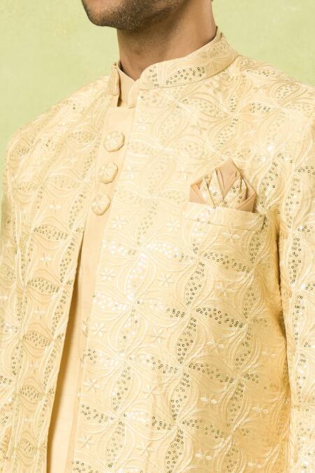 Buy_Arihant Rai Sinha_Gold Sequins, Embroidery Blossom Sherwani Set
