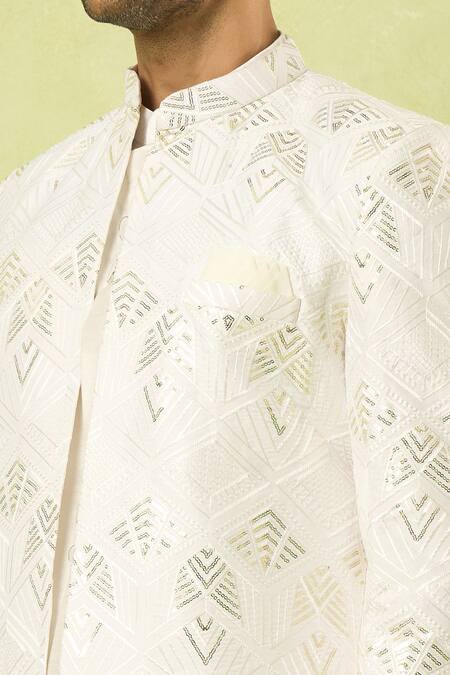 Arihant Rai Sinha_White Sequins Geometric Embroidered Sherwani Set_at_Aza_Fashions