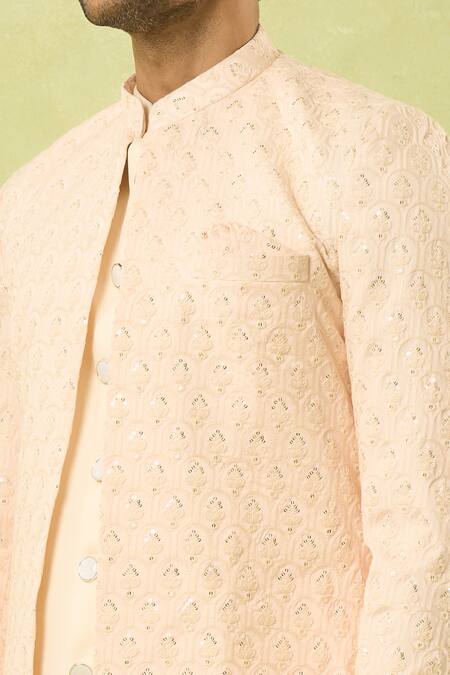 Arihant Rai Sinha Peach Sequins, Embroidery Sherwani Set at Aza Fashions Arihant Rai Sinha_Peach Sequins, Embroidery Sherwani Set_at_Aza_Fashions
