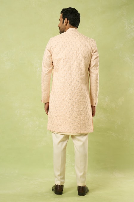Arihant Rai Sinha Peach Sequin Embroidered Sherwani Set 