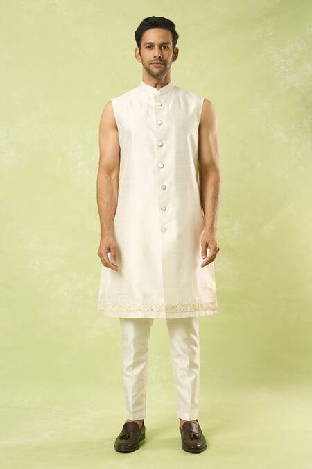 Shop_Arihant Rai Sinha_Cream Embroidery, Sequins Jaal Sherwani Set_Online_at_Aza_Fashions