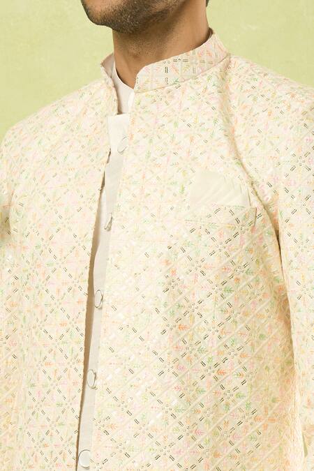 Buy_Arihant Rai Sinha_Cream Embroidery, Sequins Jaal Sherwani Set
