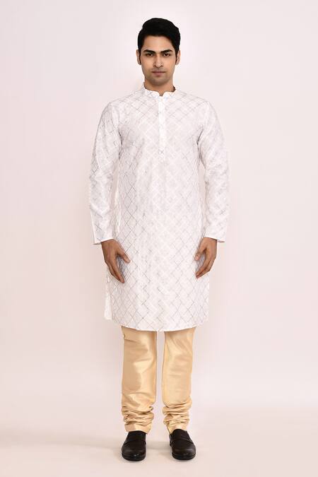 Arihant Rai Sinha_White Silk Blend Classic Long Kurta_Online_at_Aza_Fashions