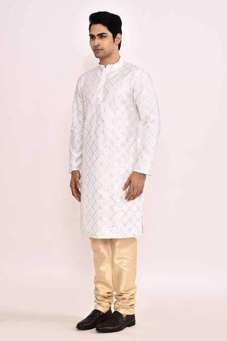 Shop_Arihant Rai Sinha_White Silk Blend Classic Long Kurta_Online_at_Aza_Fashions