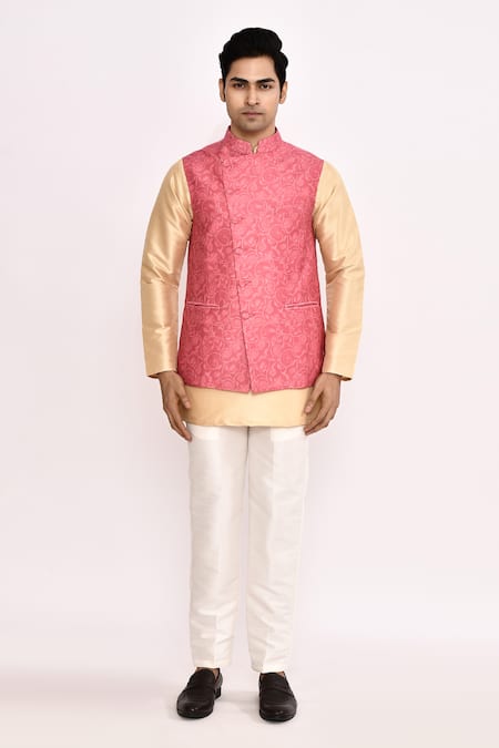 Buy_Arihant Rai Sinha_Pink Silk Embroidery Nehru Jacket _Online_at_Aza_Fashions
