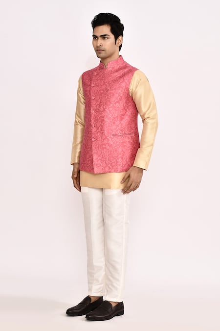 Shop_Arihant Rai Sinha_Pink Silk Embroidery Nehru Jacket _Online_at_Aza_Fashions