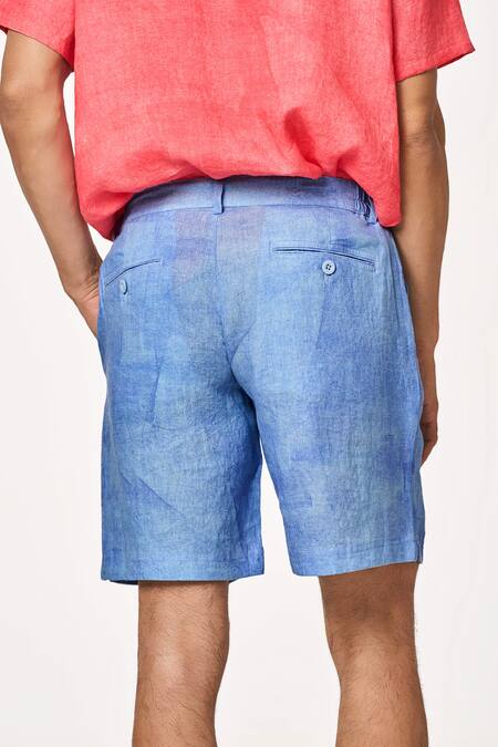 Shop_Terra Luna_Blue Linen Ice Designer Shorts _at_Aza_Fashions