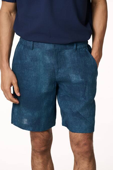 Buy_Terra Luna_Blue Linen Ocean Designer Shorts _Online_at_Aza_Fashions