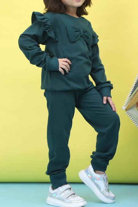 Shop_Petite Pomme_Blue Cotton Frill Detailed Top And Jogger Set _Online_at_Aza_Fashions