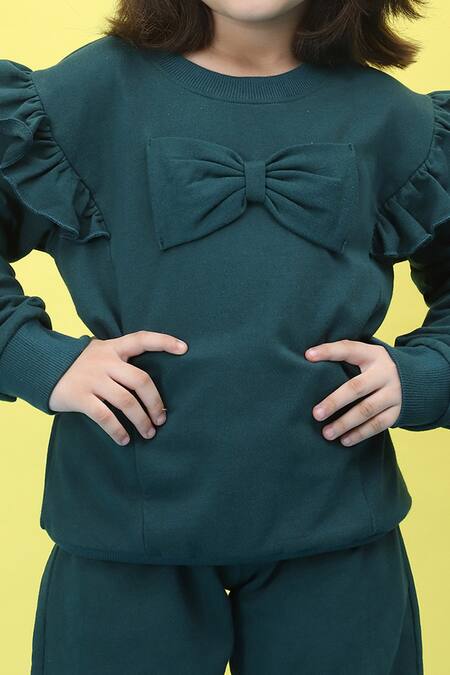 Petite Pomme_Blue Cotton Frill Detailed Top And Jogger Set _at_Aza_Fashions