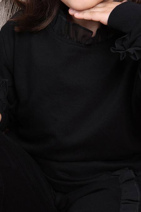 Buy_Petite Pomme_Black Cotton Ruffles Frilled Top And Jogger Set _Online_at_Aza_Fashions