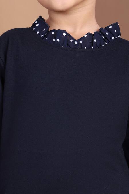 Buy_Petite Pomme_Navy Cotton Polka Dot Frill Top And Jogger Set 