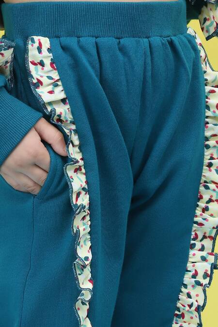 Buy_Petite Pomme_Aqua Cotton Frill Detail Top And Jogger Set _Online_at_Aza_Fashions