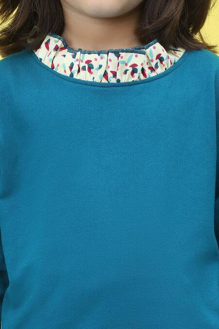 Petite Pomme_Aqua Cotton Frill Detail Top And Jogger Set _at_Aza_Fashions