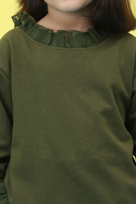 Buy_Petite Pomme_Green Cotton Frilled Full Sleeve Top And Jogger Set _Online_at_Aza_Fashions