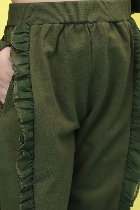 Petite Pomme_Green Cotton Frilled Full Sleeve Top And Jogger Set _at_Aza_Fashions