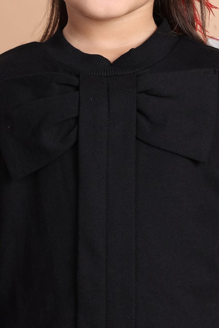 Shop_Petite Pomme_Black Cotton Front Bow Top And Jogger Set _Online_at_Aza_Fashions
