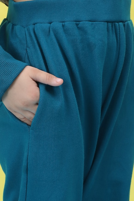 Shop_Petite Pomme_Blue Cotton Bow Detail Full Sleeve Top And Jogger Set 