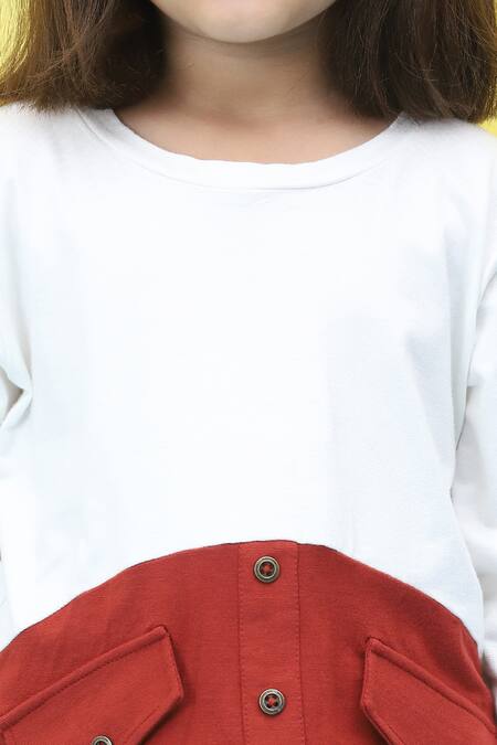 Shop_Petite Pomme_White Viscose Color Blocked Top And Jogger Set 