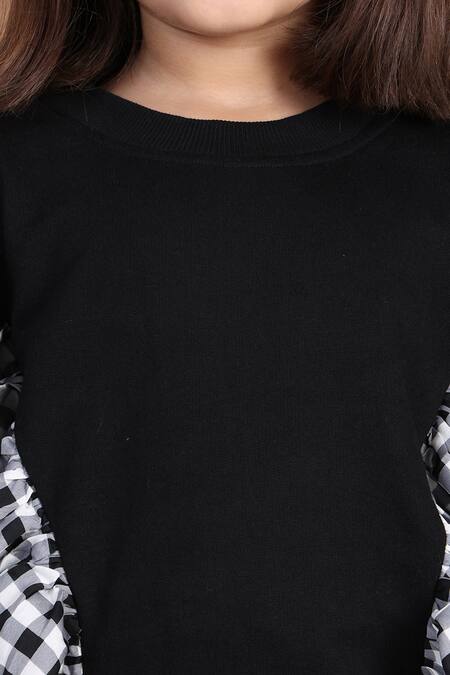 Buy_Petite Pomme_Black Cotton Checkered Frilled Top And Jogger Set _Online_at_Aza_Fashions